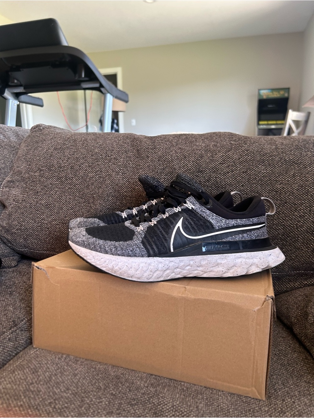 Nike Knit Running Shoes in Black and Gray with White Swoosh